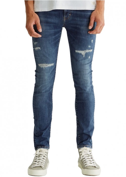 Leo Dark Blue Destroyed Slim Fit Wellflex Herren
