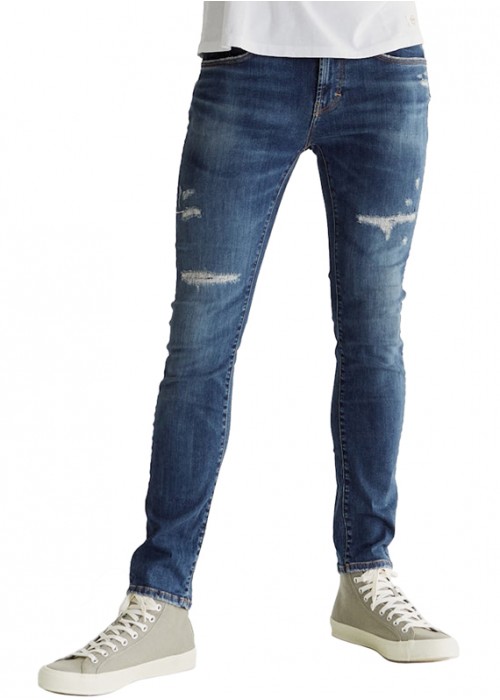 Leo Dark Blue Destroyed Slim Fit Wellflex Herren