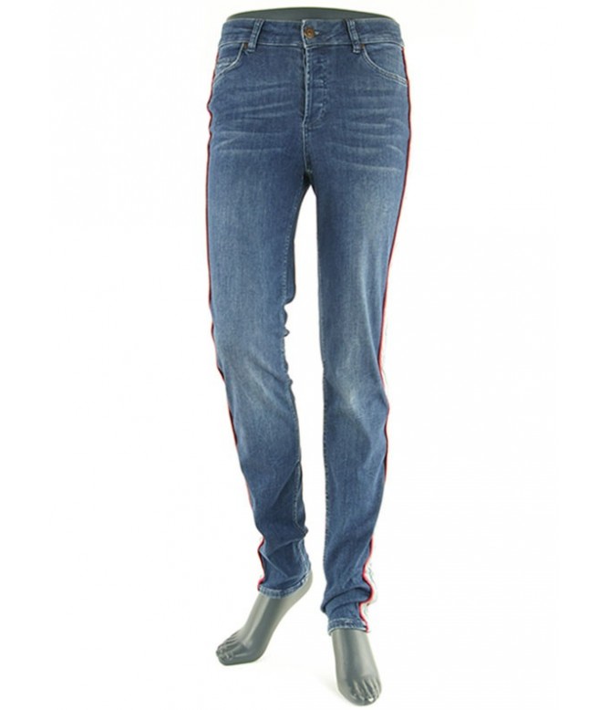 Oui Dark Blue Denim Jeans mit rot-blauem Galon